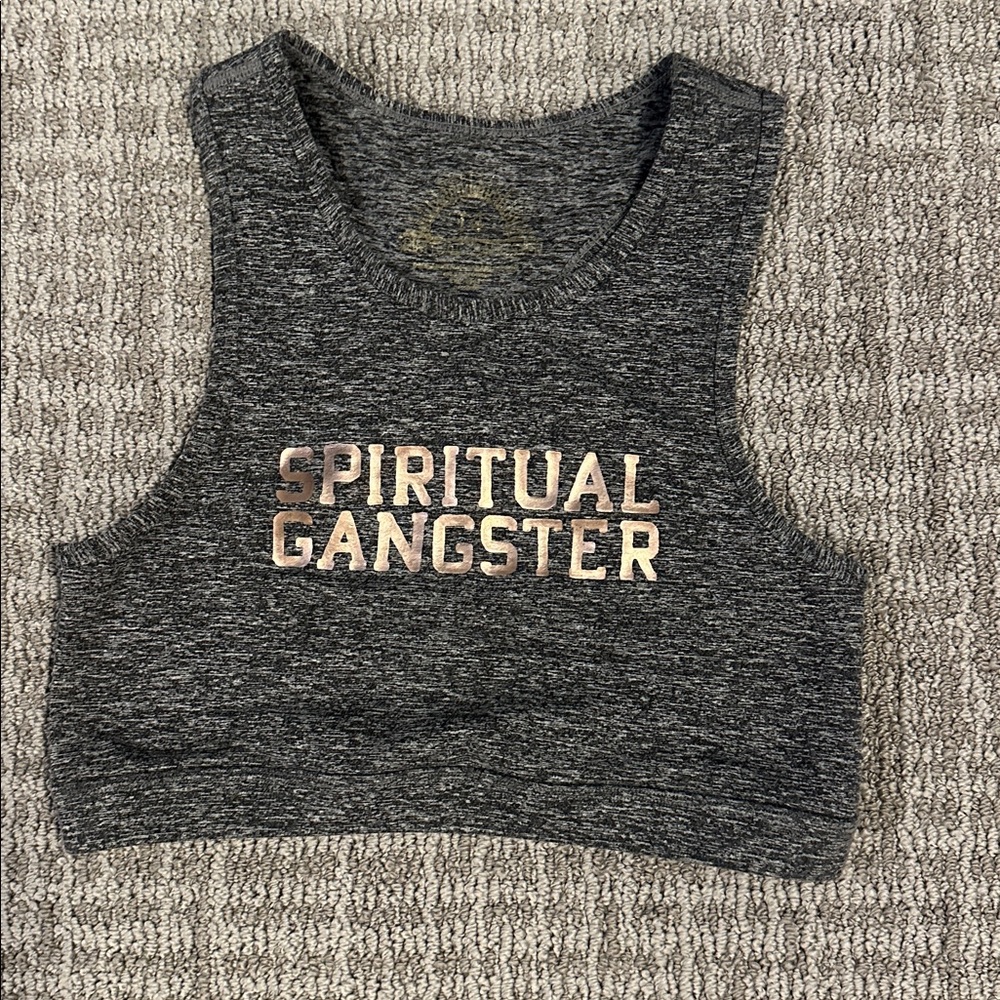 ❤️ 2/$25 Spiritual Gangster Gray Tank Top with Gold Letters Girls Size 14